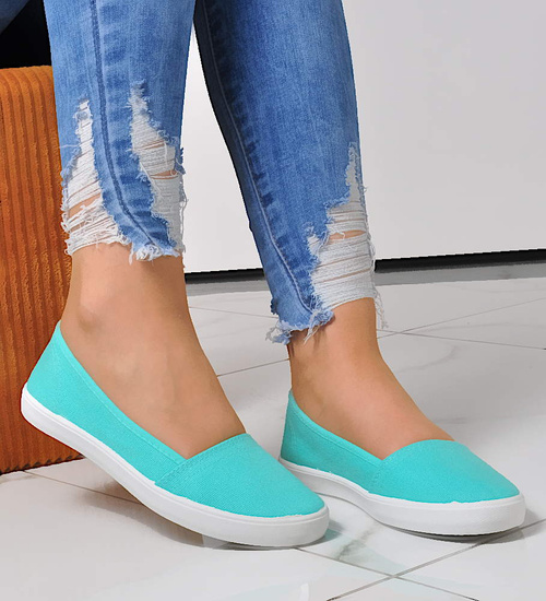 Miętowe tenisówki damskie slip on /A1-1 8247 S099/