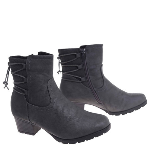 Zimowe szare botki na niskim obcasie /F5-3 18506 T386/