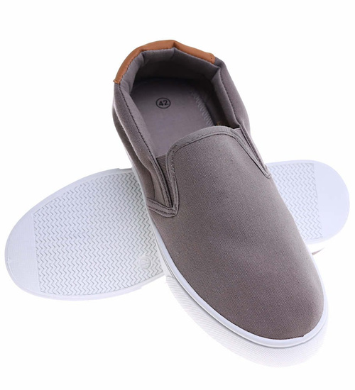 Szaro brązowe męskie trampki slip on /B6-2 16515 T286/