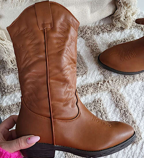 Klasyczne camelowe kozaki kowbojki z ociepleniem /F7-2 15219 T296/ Klasyczne camelowe kozaki kowbojki z ociepleniem /F7-2 15219 T296/