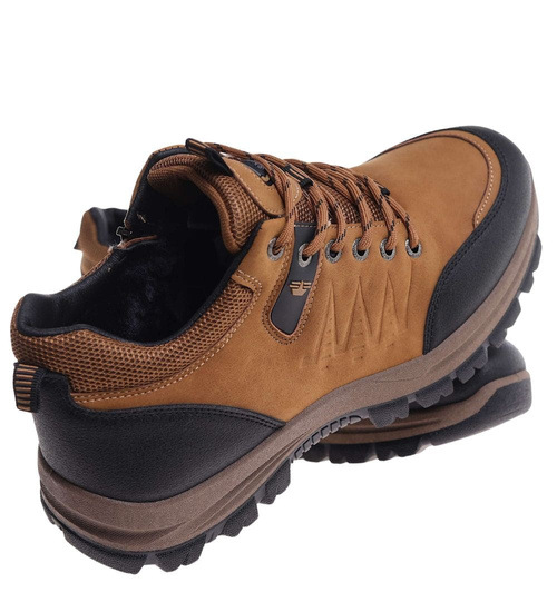 Grubo ocieplone wiązane buty trekkingowe Karmelowe /D9-3 18451 T582/