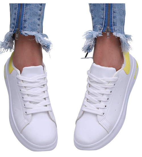 Białe damskie trampki z żółtymi dodatkami /E2-2 16072 T198/