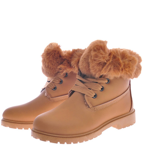 Kamelowe dziewczęce trapery z futerkiem /D6-2 12736 T492/