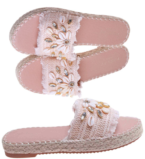 Beżowe klapki na niskiej platformie /E2-2 176733 G289/