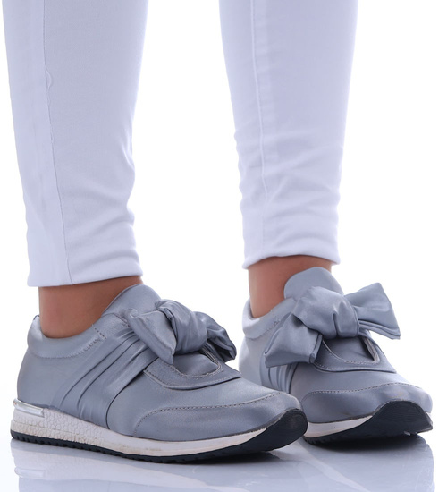 Wsuwane szare damskie sneakersy z kokardą /D4-3  17507 W054/