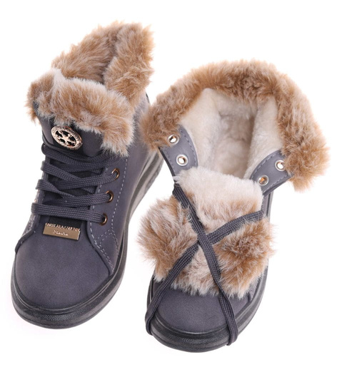 Szare ocieplane botki jak trampki z kożuszkiem /F9-2 15213 S291/