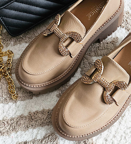 Wiosenne loafersy damskie półbuty na platformie Khaki /D8-1 15487 T336/