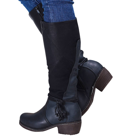 Ocieplane czarne kozaki damskie na niskim obcasie /F4-1 +h215271 T436/