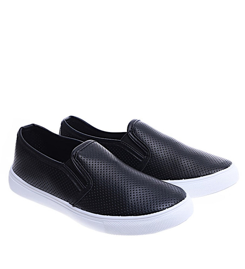 Czarne wsuwane ażurowe tenisówki slip on /G9-2 14771 T283/