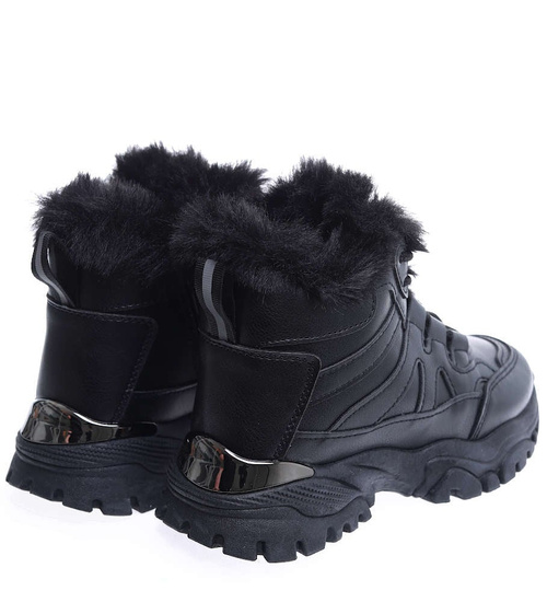 Zimowe ocieplane czarne sneakersy dziewczęce /G13-2 15469 T481/