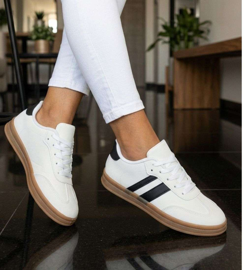 Białe sznurowane buty sportowe casual /F3-2 18808 W287/