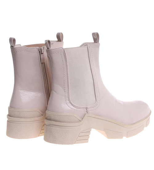 Beżowe botki sztyblety na płaskim grubym obcasie /F5-3 18594 T177/