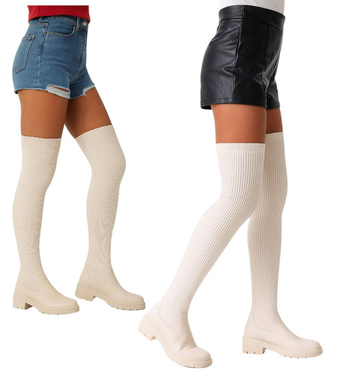 Wysokie kozaki lekko ocieplane elastyczne Beżowe /G4-1 18072 T380/