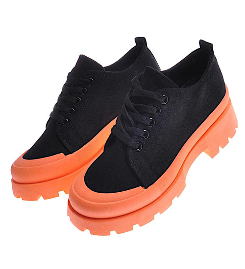 Czarno pomarańczowe trampki creepersy na platformie /F9-3 11324 T597/