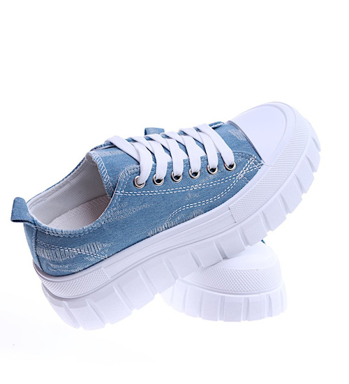 Jeansowe materiałowe damskie trampki na platformie /A6-3 13876 S302/