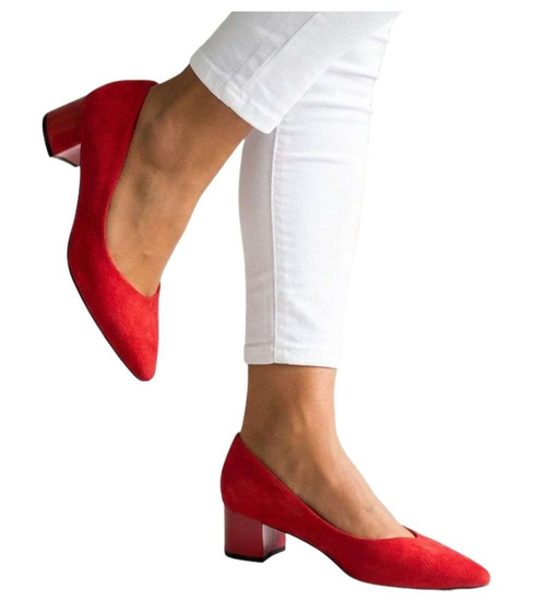 Czerwone czółenka na niskim obcasie Pointy Toe /G8-2 18806 T381/