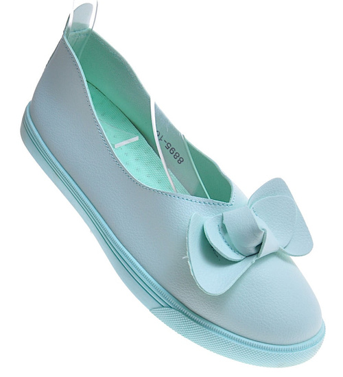 Zielone wkładane trampki slip on z kokardą /G3-2 10838 S190/