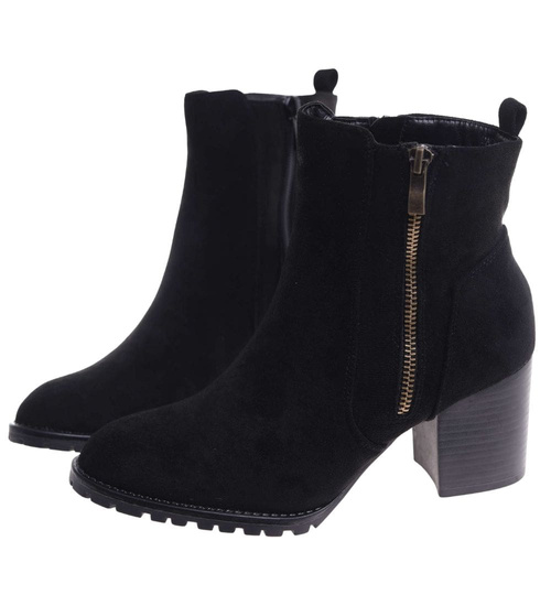 Czarne eleganckie botki na obcasie /i4-2 18397 W482/