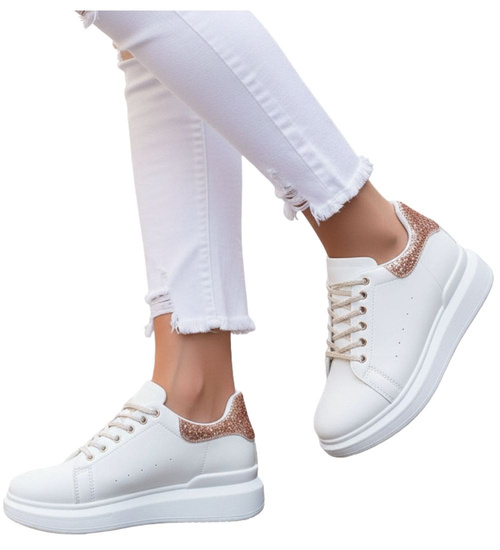 Biało złote trampki na platformie /F2-3 14621 T640/