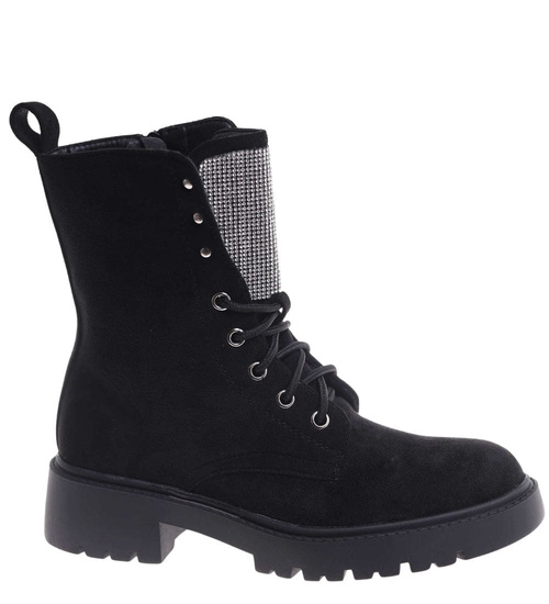 Zimowe botki trapery czarne z cyrkoniami /B2-1 18559 W440/