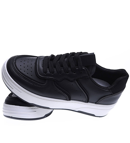 Czarne sznurowane damskie trampki na platformie /F4-2 15781 T232/