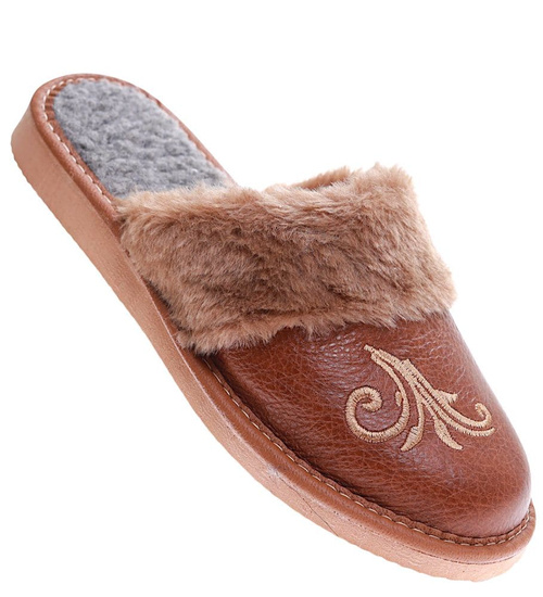 Ocieplane brązowe kapcie damskie /B5-1 15380 S197/