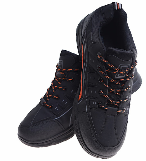 Sznurowane męskie buty trekkingowe Czarne /A8-1 10395 S393/