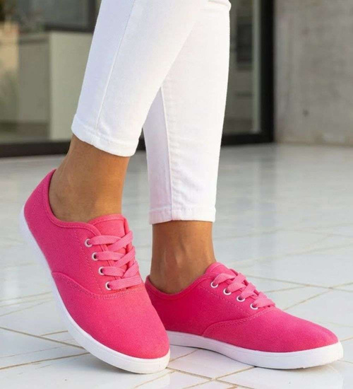 Sznurowane tenisówki damskie fuksja /D2-3 16254 T099/