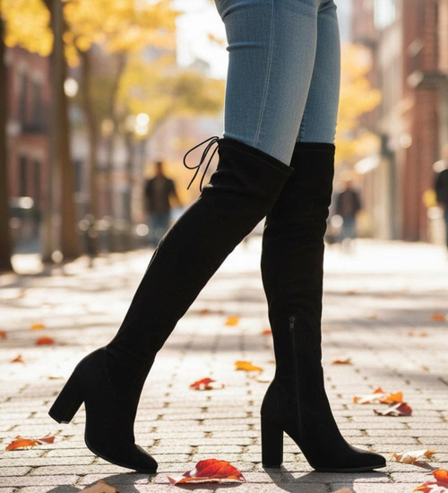 Czarne wysokie kozaki muszkieterki na obcasie /B6-2 18384 W582/