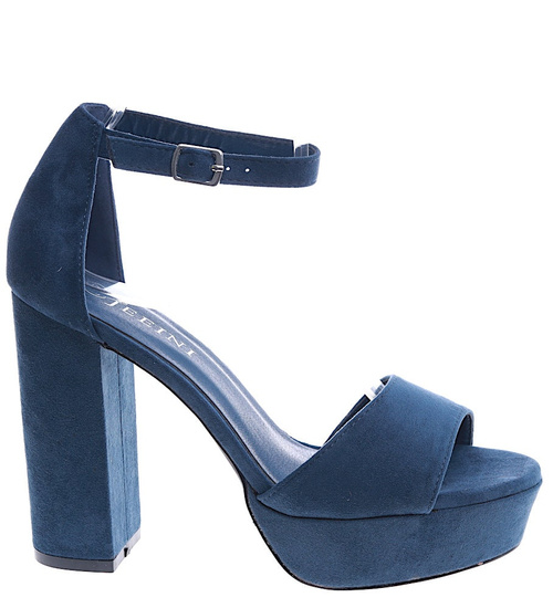 Granatowe sandały na wysokim obcasie /C3-3 14055 S243/