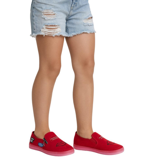 Zamszowe czerwone trampki slip on /D4-3 8425 S098/