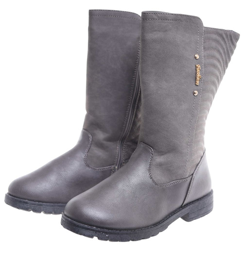 Szare dziewczęce kozaki z futerkiem /G7-3 18315 T391/