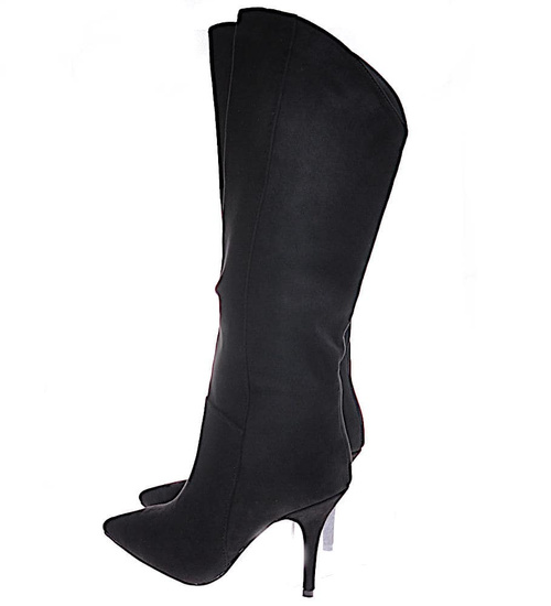 Czarne kozaki damskie z zamszu /D4-3 12382 T595/