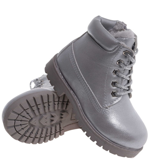 Zimowe dziewczęce botki trapery sznurowane Srebrne /E6-1 18533 T284/