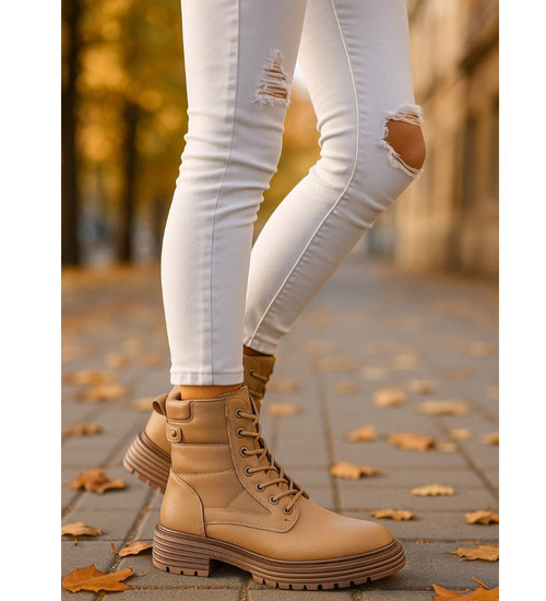 Sznurowane ocieplane botki trapery Khaki /F1-3 18255 W430/