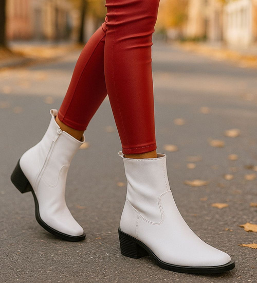 Białe botki damskie na niskim obcasie /E3-2 +i5-216858 G284 +H2/