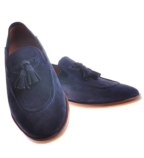 Granatowe mokasyny z zamszowej skóry naturalnej /H1 12037 S123/