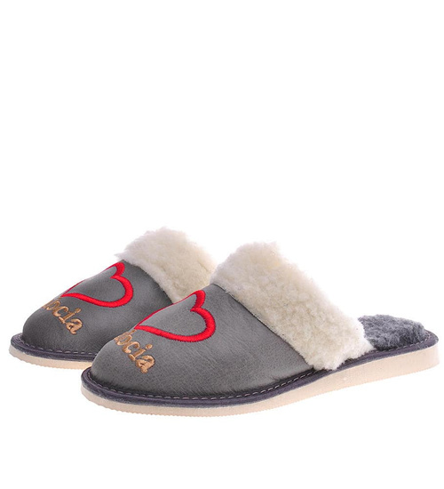 Ocieplane szare kapcie na prezent dla Babci /G9-1 13095 S197/