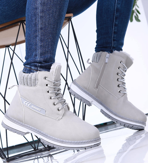 Ocieplane jasno szare trapery botki damskie /E3-1 15360 S595/