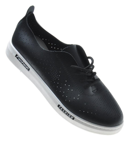 Czarne damskie trampki z ażurowym wierzchem /C6-3 7406 S192/