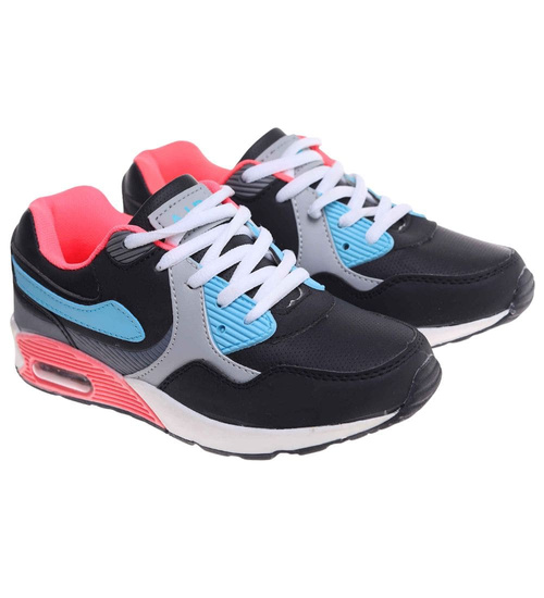 Sznurowane dziewczęce buty sportowe Black fuksja /E6-2 18129 T292/