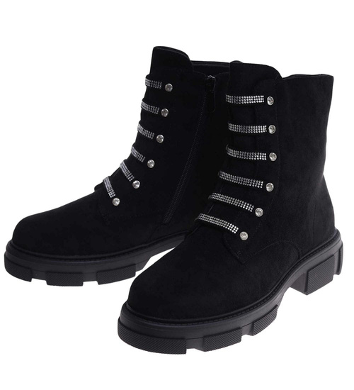 Botki trapery czarne zamszowe z suwakiem /A5-1 18169 T434/