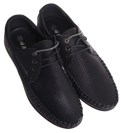 Półbuty męskie czarne sznurowane /E7-1 17874 S396/