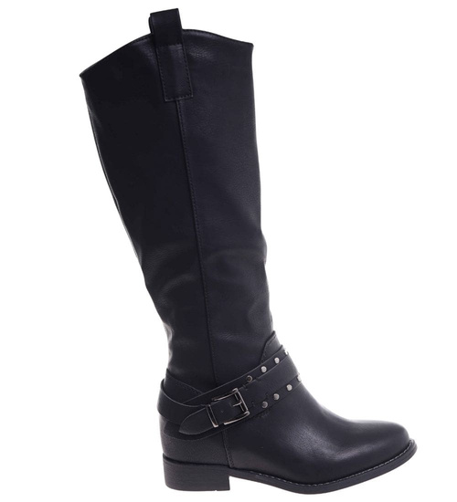 Ocieplane czarne kozaki damskie na niskim koturnie /J5-3 H2 15322 T386/