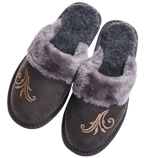 Ocieplane szare kapcie damskie /G8-1 15381 S197/