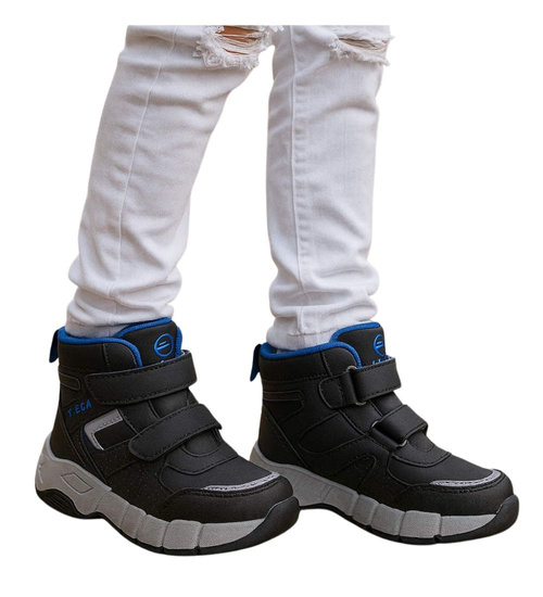 Ocieplane półbuty na rzepy Czarno niebieskie /F9-2 18365 T285/