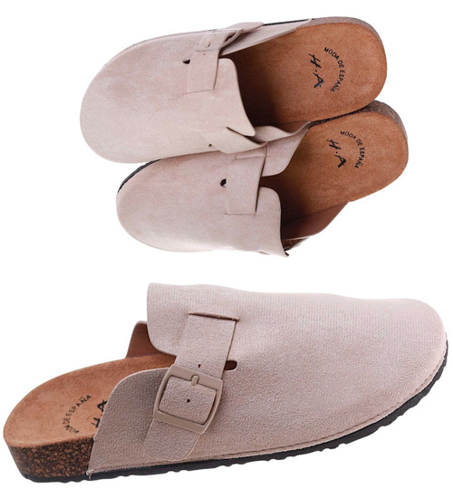 Beżowe kryte klapki profilowane /E8-2 17728 W2/