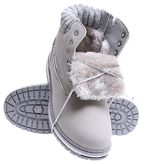 Ocieplane jasno szare trapery botki damskie /E3-1 15360 S595/