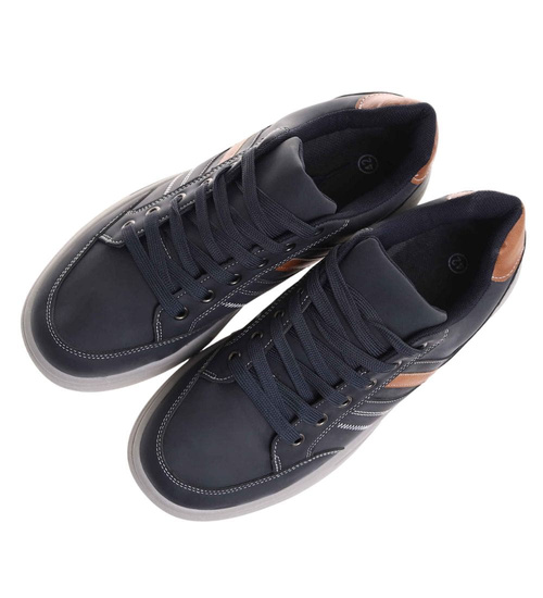 Granatowe wiązane męskie trampki z szarą podeszwą /F10-3 17982 T398/