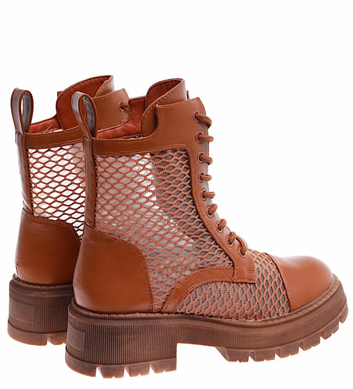 Brązowe ażurowe botki trapery na platformie /16770 F1-1 G381 +h2/